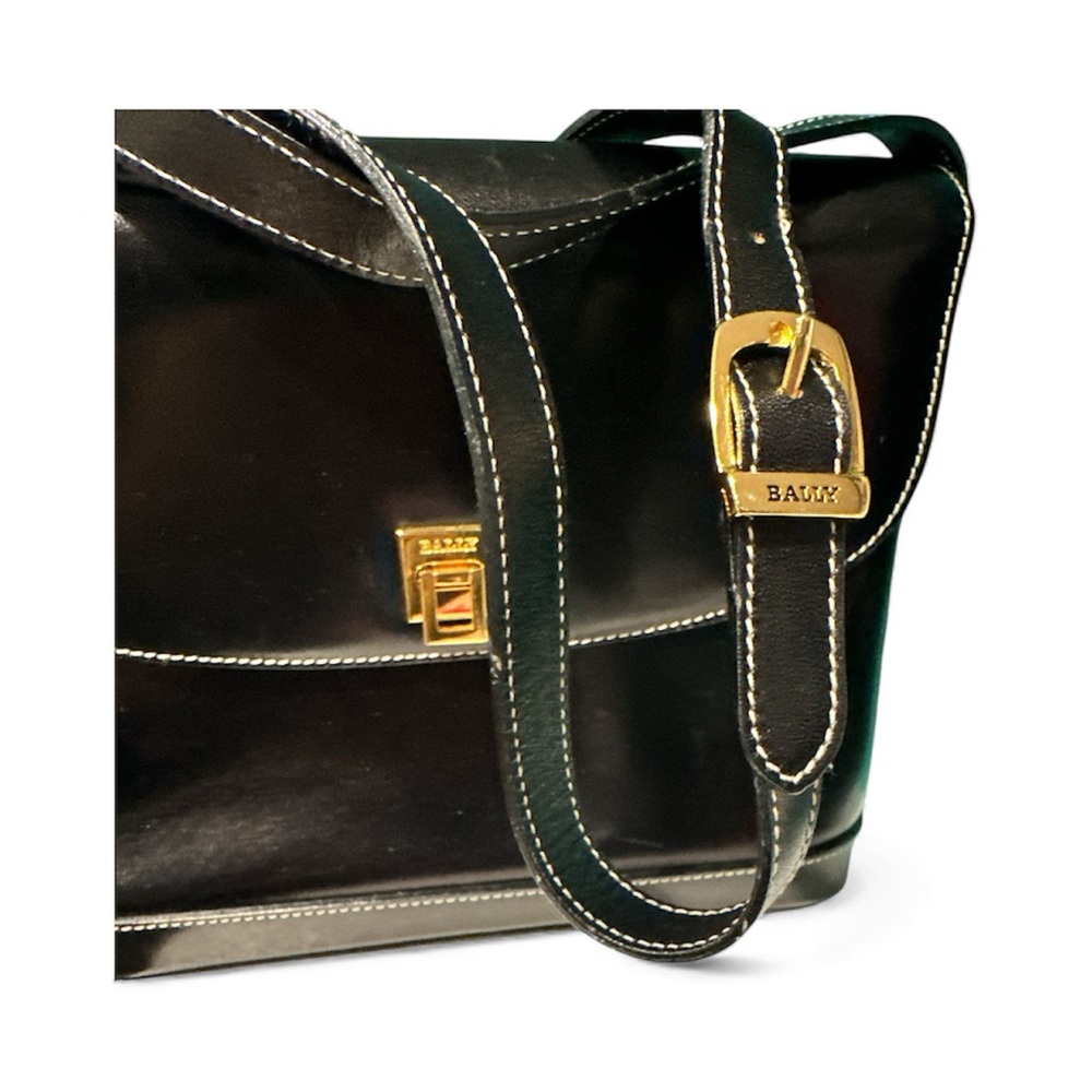 Bally Ollam Black Leather shoulder Bag with gold hardware•Vintage•80s•Italy - Picture 9 of 10